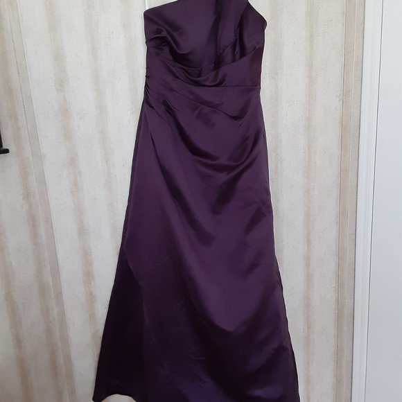 David's Bridal One Shoulder Plum Bridesmaid Dress - Picture 12 of 12